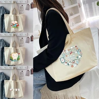 womens shopping organizer bags 2022 canvas new style teeth printed shoulder bags reusable casual handbag tote bags