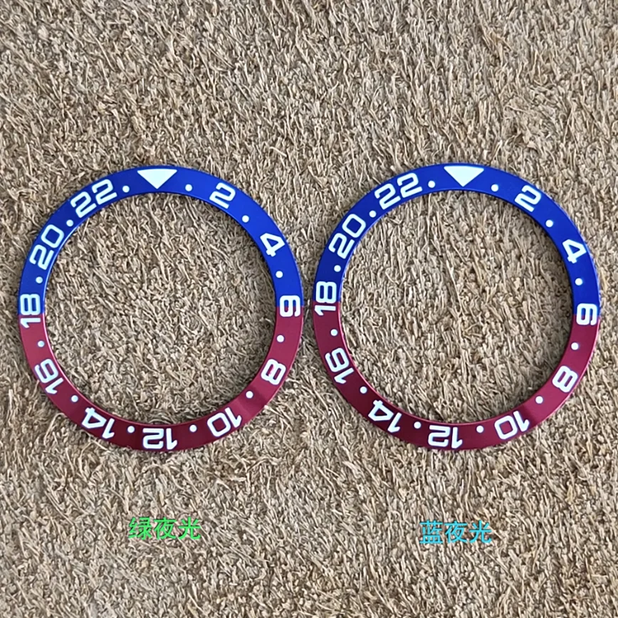 

38MM Watch Bezel Insert GMT Numerals Red and Blue Aluminium Bevelled Bezel Opening 38MM Outer Diameter 30.5MM Inner Diameter