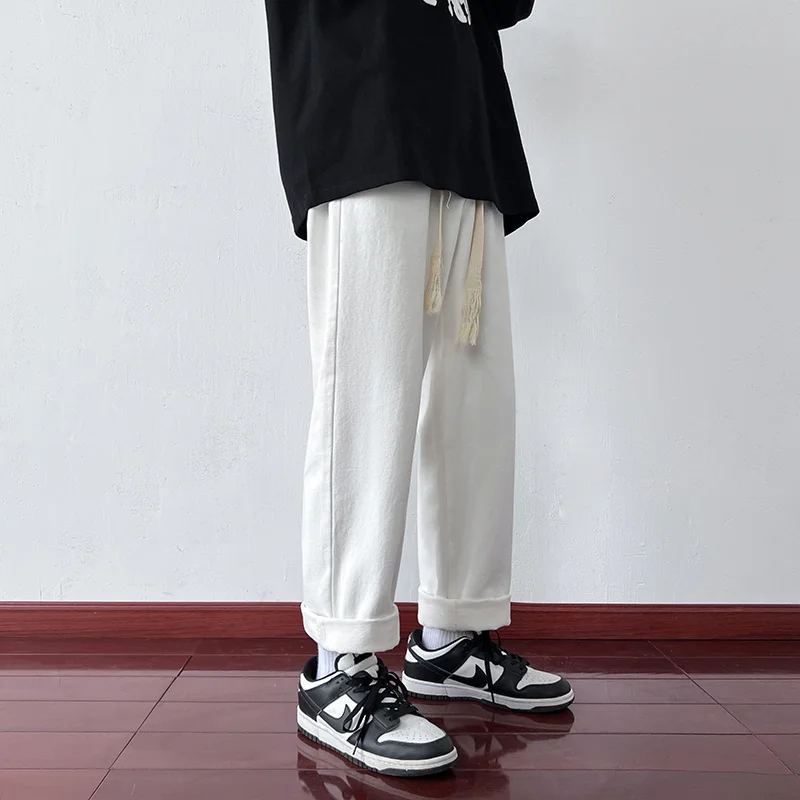 White Blue Black Baggy Jeans Men Fashion Drawstring Casual Straight Jeans Men Streetwear Korean Loose Denim Pants Mens Trousers