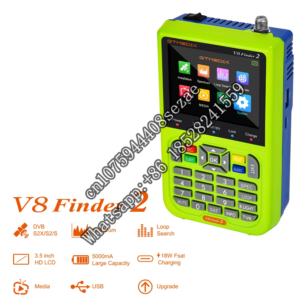

Цифровой прибор для обнаружения спутникового сигнала GTMEDIA V8 Finder2, 1080P HD, встроенный аккумулятор 5000 мАч, HD ЖК-экран 3,5 дюйма