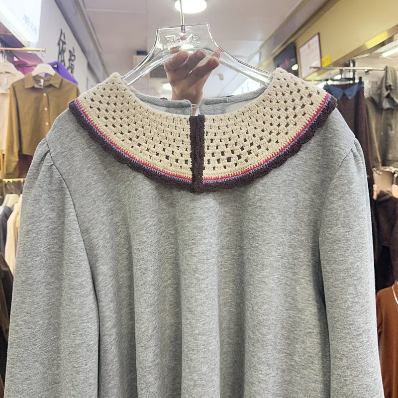 Корейский стиль 2023 Осень-зима повседневная флисовая толстовка с кружевным