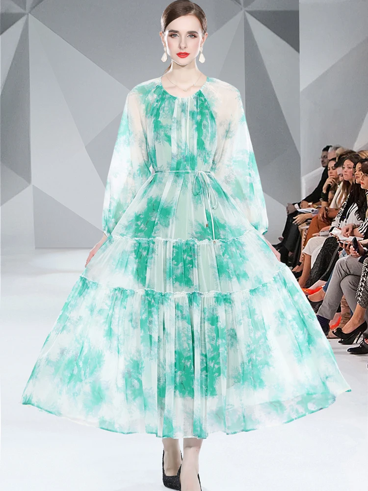 

Женское дизайнерское модельное платье, Элегантное Длинное Платье с принтом и длинным рукавом, богемное пляжное платье для отпуска, весна 2023