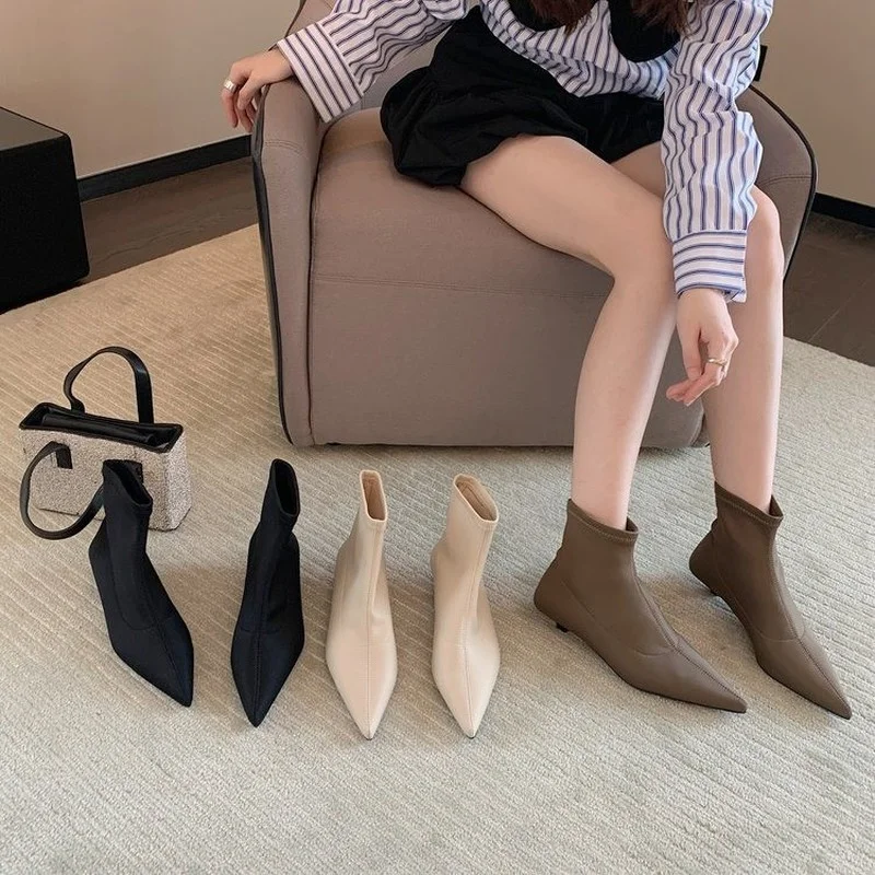 2022 New Fashion Women's Boots Pointed Yarn Elastic Botas De Mujer Sole Heel Boots Women Socks Boots Autumn Woman Shoes