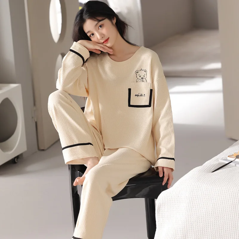 Thick Models Of Autumn And Winter Cotton Women's Pajamas Casual Pullover Ladies  Home Wear Sleepwear Sets