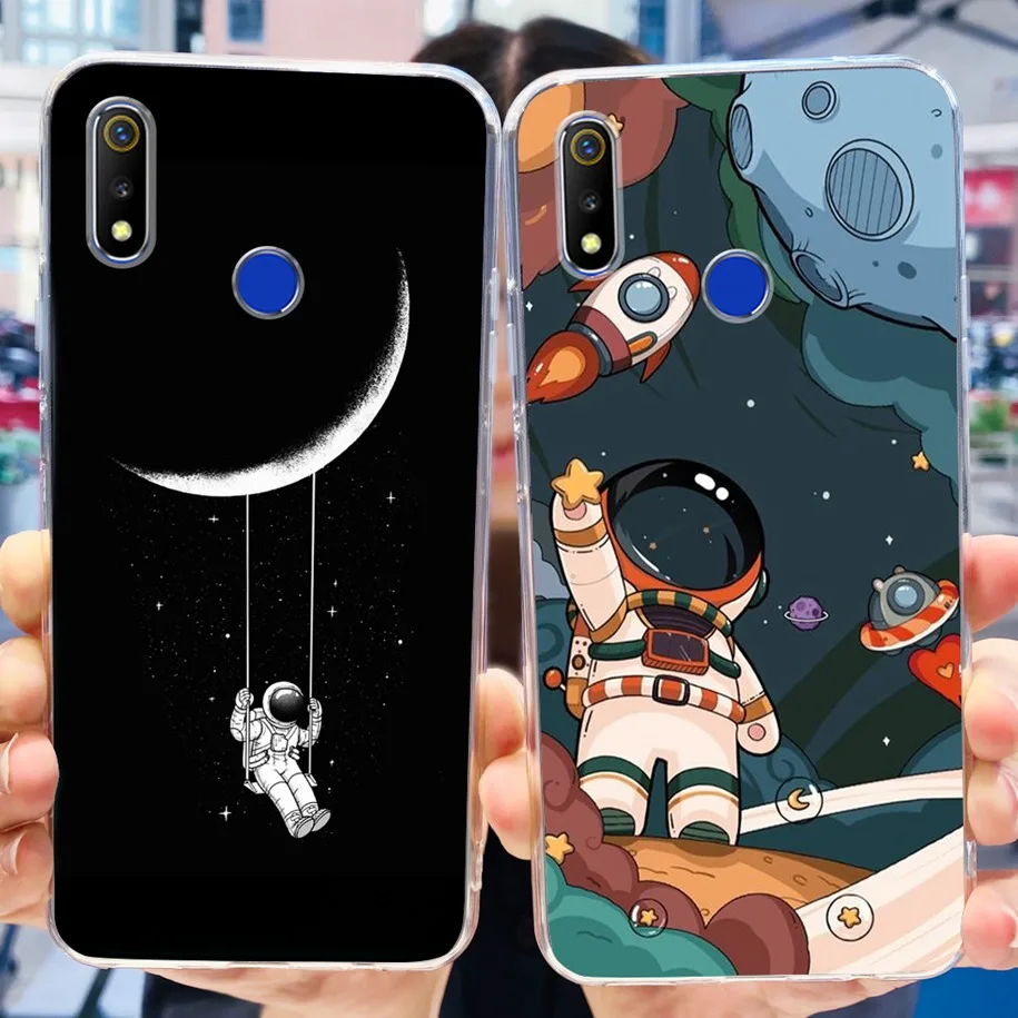 Силиконовый чехол для Realme 3 Pro Чехол RMX1851, милый астронавт, мягкая искусственная кожа из ТПУ для Realme 3 3i Realme3 Pro RMX1825 RMX1821, чехол