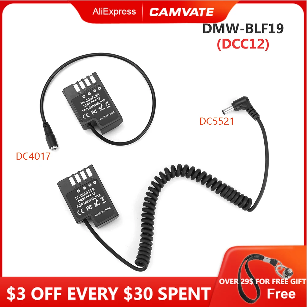 

CAMVATE Panasonic Double DMW-BLF19 (DCC12) Dummy Batteries To 2.1mm Female & Male Plug DC Cables Fotografia Accessories