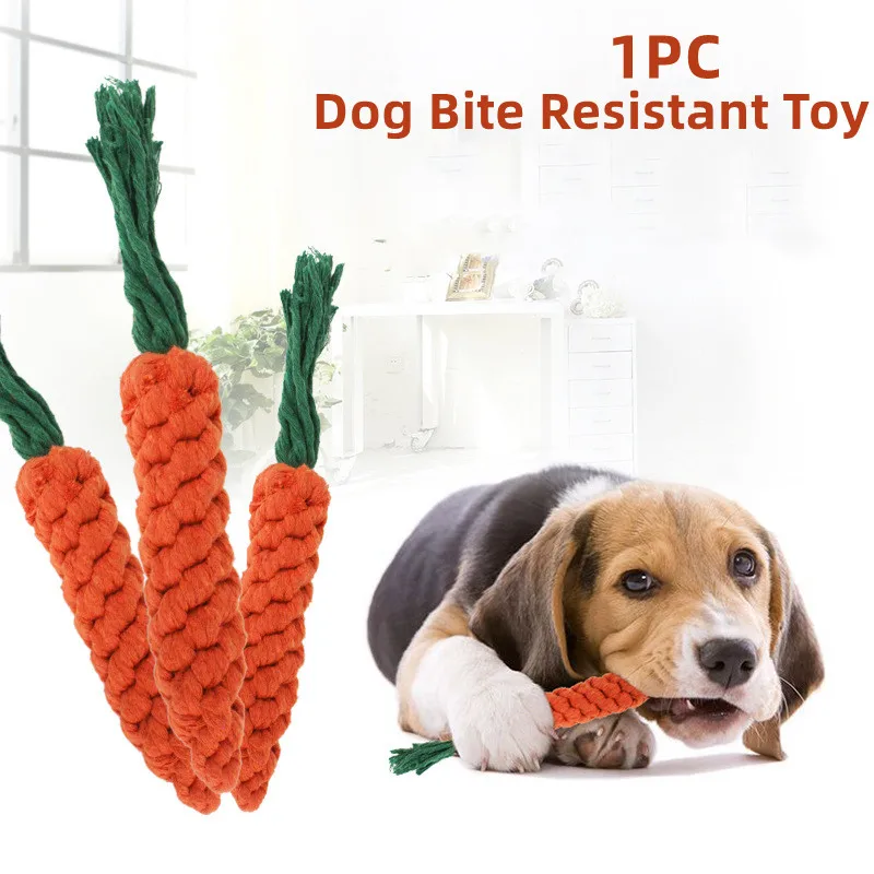 

1pc Pet Dog Carrot Toys Cartoon Fruit Dog Chew Toys Durable Braided Bite Resistant Puppy Cleaning Teeth Molar Cotton Rope Toy