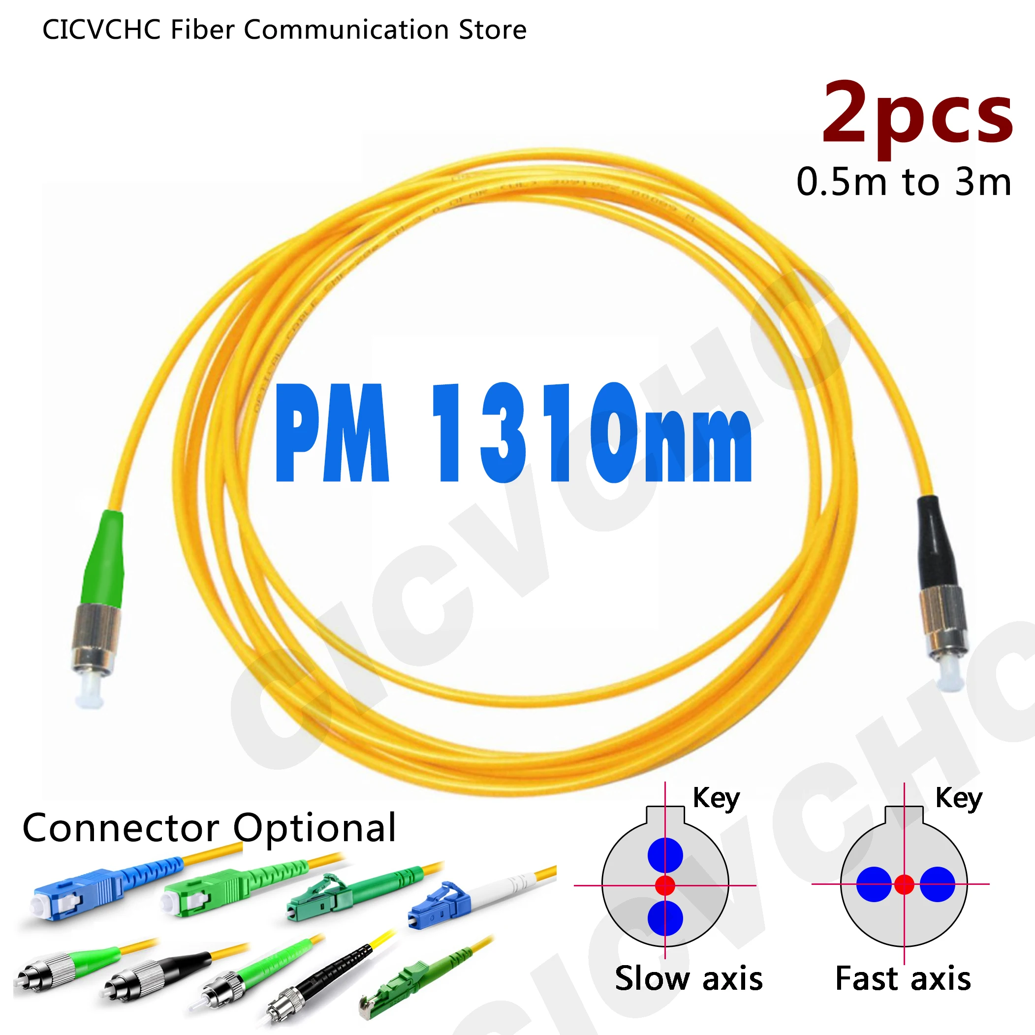 2pcs PM 1310nm Fiber Patchcord-SC, FC, LC, ST-Fast or Slow-3.0mm Cable-Polarization Maintaining-Panda Fber-0.5m to 3m