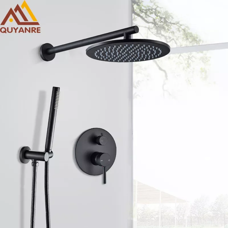 

Matte Black Round Shower Faucet Set Wall Mounted Rainfall Shower Faucet Solid Brass Shower System Kit 2-way Mixer Bath Shower