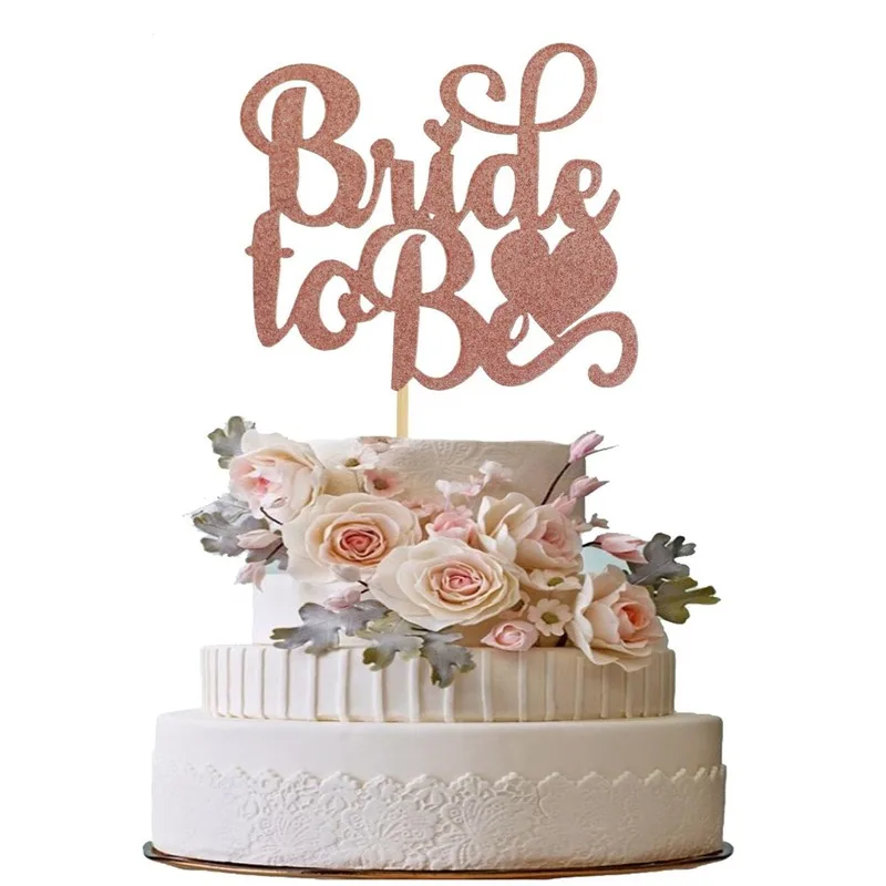 

5pcs Large Rosegold Paperboard Bride To Be Cake Toppers for Wedding Team Bride Cake Decor Bridal Shower Cake Decorations