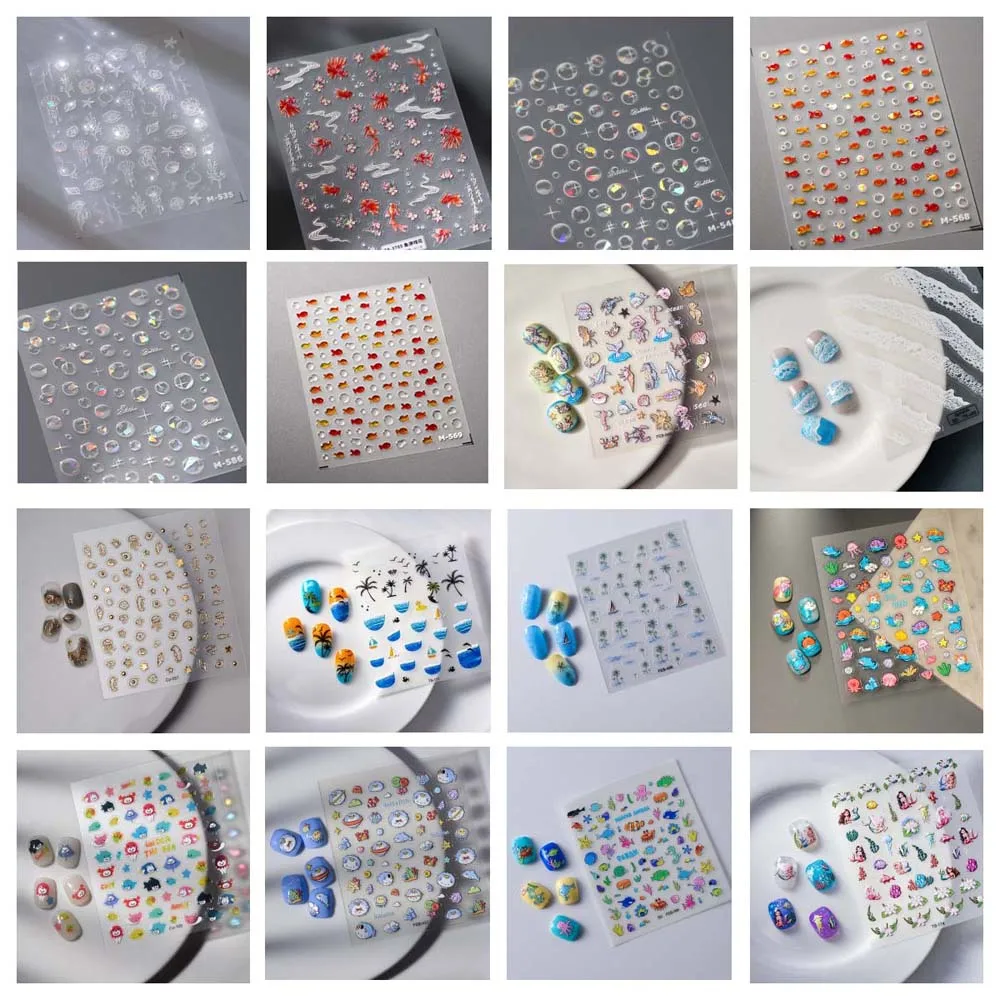 Наклейки для ногтей в виде ракушек звезд дельфинов морской медузы желе переводки