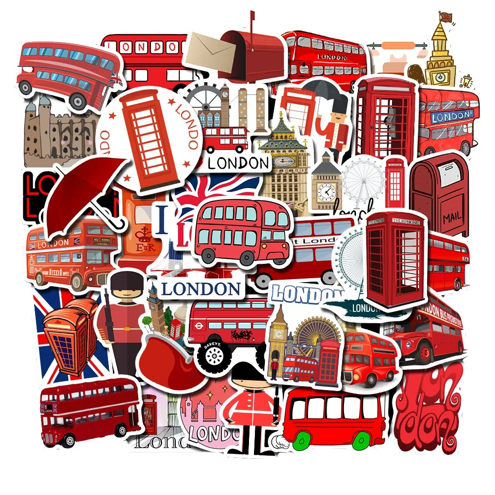

10/50PCS London Red Bus Style Graffiti Stickers Luggage Refrigerator Stickers Waterproof Suitcase Wholesale