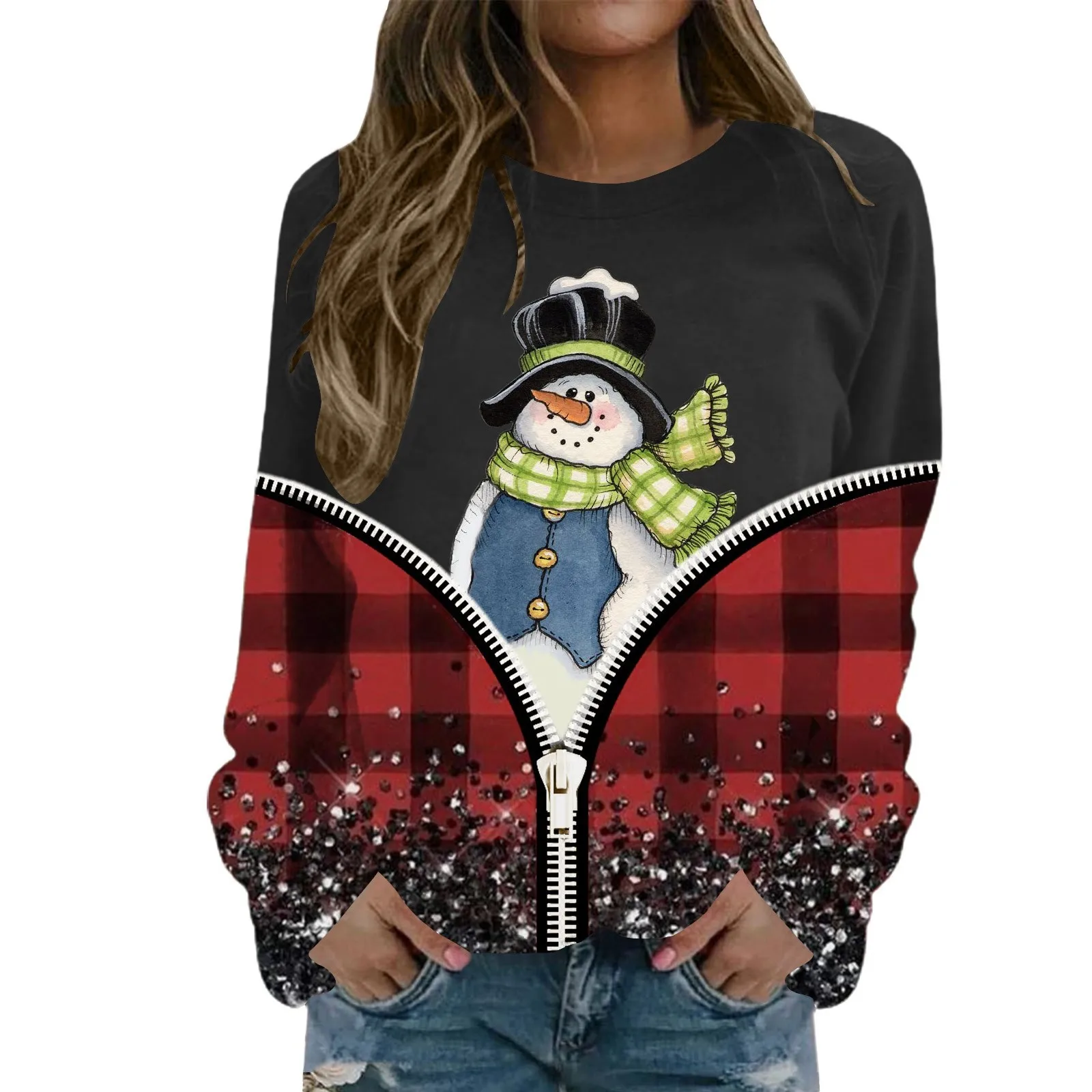 

Женский флисовый свитшот с цветочным принтом и круглым вырезом