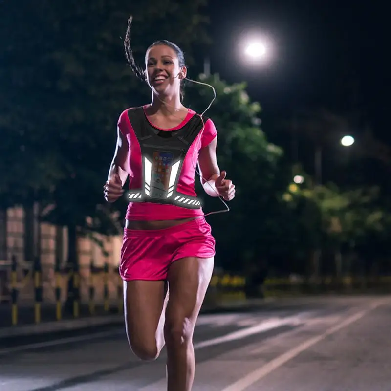 

Reflective Running Vest Phone Holder Bag Universal Vest For Joggers Cycling Nights Sports With Pocket To Hold Water Bottle