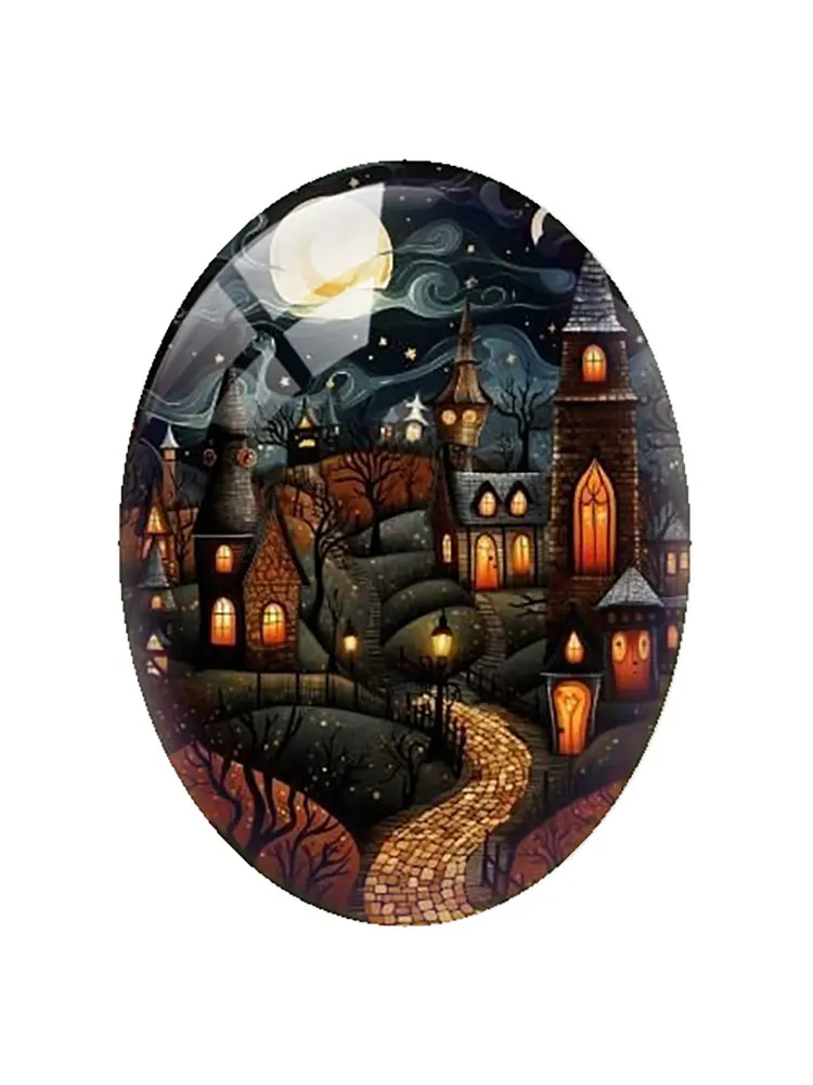 10 шт./лот Хэллоуин ночной охотничий дом ведьма Кот Овальный фото стекло кабошон с