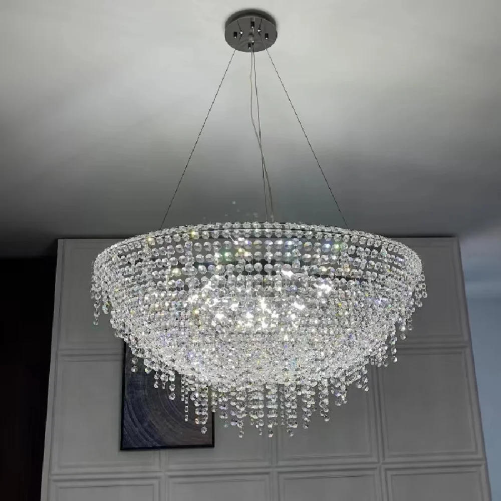

LED pendant lamp Creative Nordic modern luxury crystal villa living room decorative circular hang lighting luminaria chandeliers