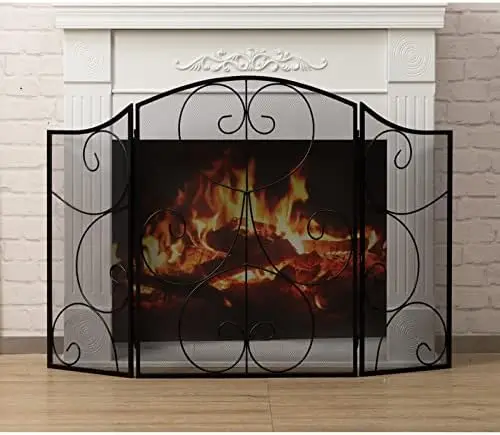 

Panel Heavy Duty Fireplace Screen Safety Fire Place Fence Spark Guard Cover
