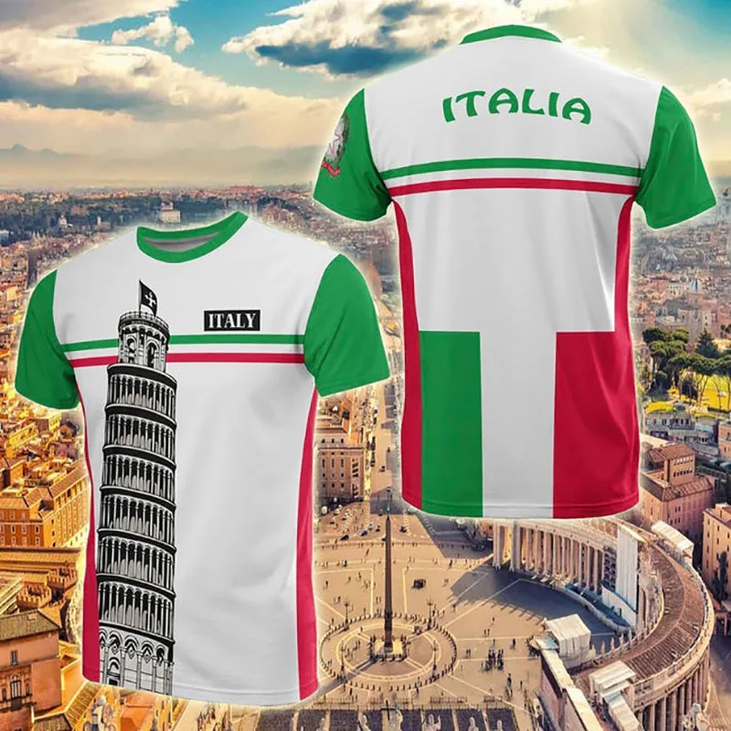 

Italian Men's T-shirt Short Sleeve Round Neck Italian Flag Print Neutral Top Fashion Casual Oversized T-shirt For Men