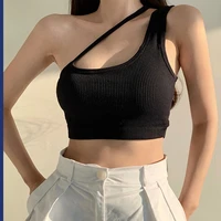sexy tops for womens crop top woman solid color tank top oblique shoulder sleeveless camis for women 2022 omighty hot