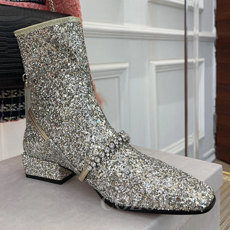 

Женские ботинки на зиму 2023, новые дизайнерские модные ботильоны с одним ремешком, украшенные кристаллами, банкетная женская обувь, увеличивающая рост