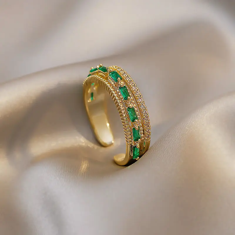 

Korea New Exquisite Simple Geometric Green Ring Fashion Temperament Joker Open Ring Elegant Ladies Jewelry