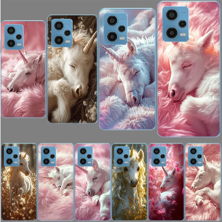 Белый детский единорог Sleeps on Pink Fur Funda для Redmi Note 13 Pro+ 5G Plus 12 12C 10 10C 10A 9 9T 9C 9A 8 8A 7 7A K70 K60