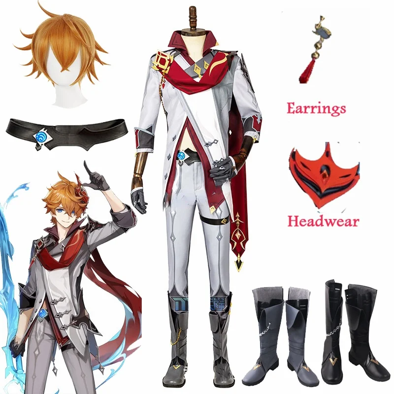 

Anime Genshin Impact Tartaglia Cosplay Costume Game Suit Tartaglia Wigs Mask Anime Uniform Halloween Party Outfit Men Costumes