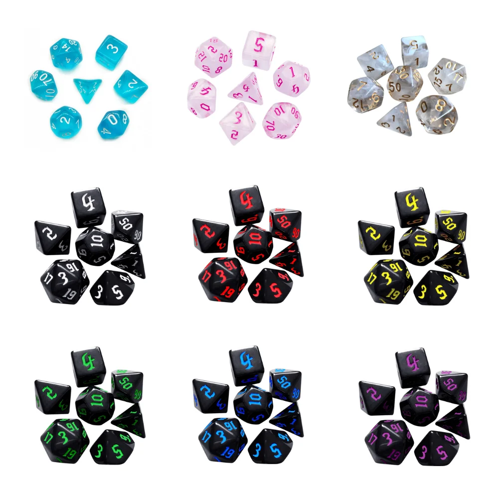 

7pcs/Set Multi-Sided Digital Dice Set Opaque for Tabletop Role-Playing Game DND Card/Board/Math Game Playing Props