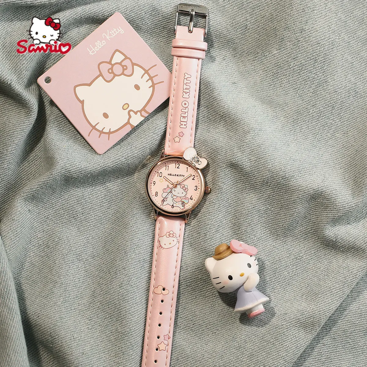 

Часы HelloKitty детские, школьница, простой бант, мультфильм, узор, водонепроницаемые аналоговые кожаные кварцевые часы