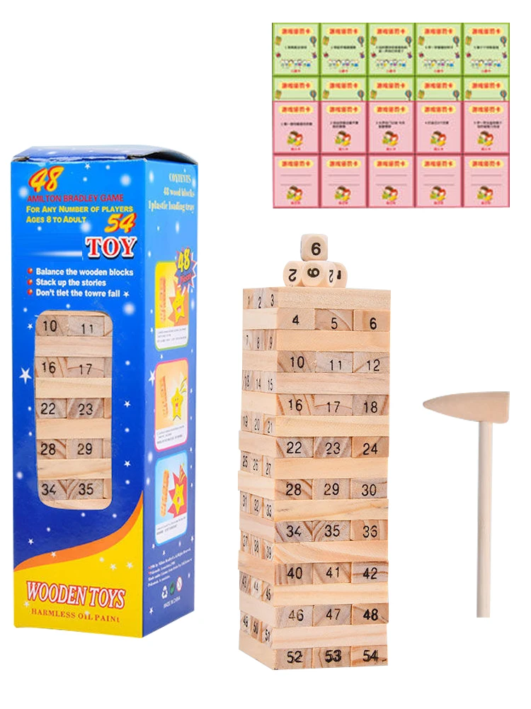 

54PCS Board Game "Falling Tower", Tree, 5. 5x5. 5x18. 5cm Wooden Tower Building Blocks Toy Folds High Montessori Children Toys