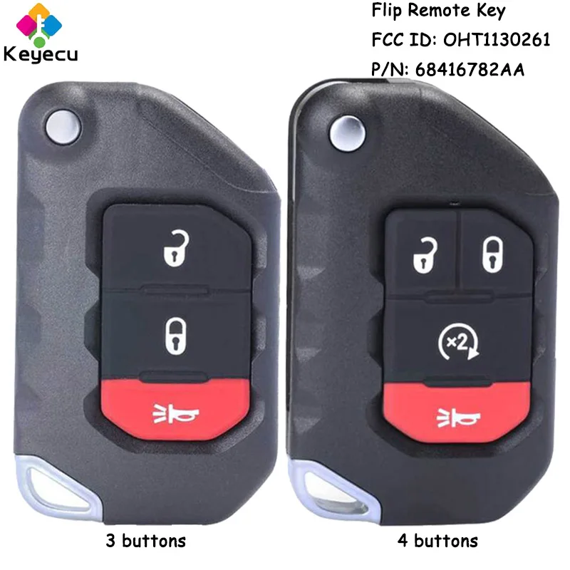 

KEYECU Flip Remote Key With 3 4 Buttons ASK 433MHz PCF7939M 4A Chip for Jeep Wrangler 2018 2019 2020 Fob OHT1130261 68416782AA