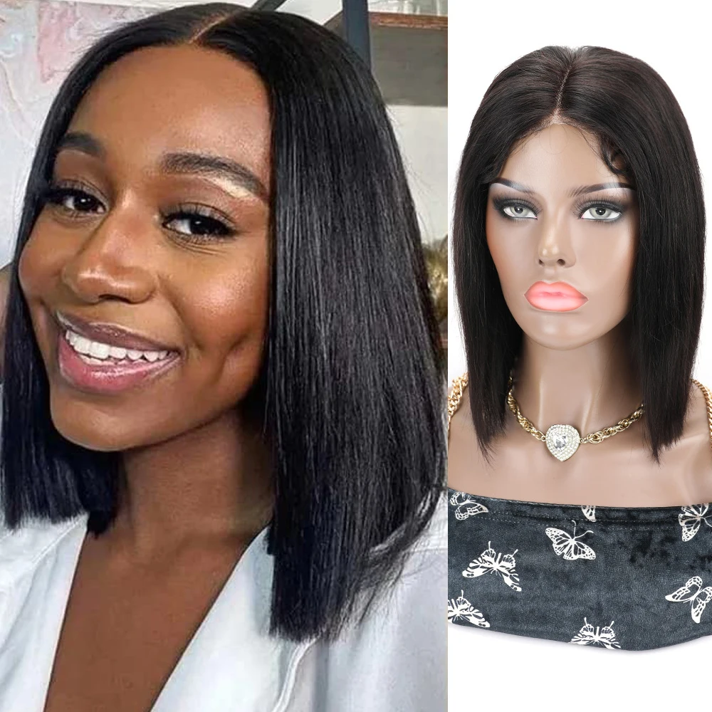 Glueless Wig Straight Bob Lace Closure Wigs for Black Women 4X4 Glueless Lace Bob Wigs Human Hair Pre-Cut Lace Wear and Go Wig