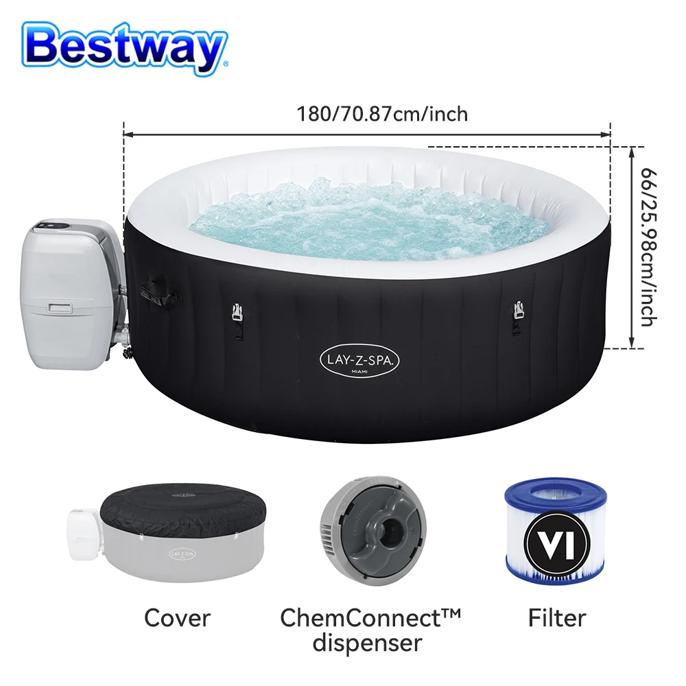 

Original Bestway 60001 Inflatable Hot Tub Miami AirJet Swim for 4 Person Portable Outdoor HotTub Spa Inflatable SPA Tubs