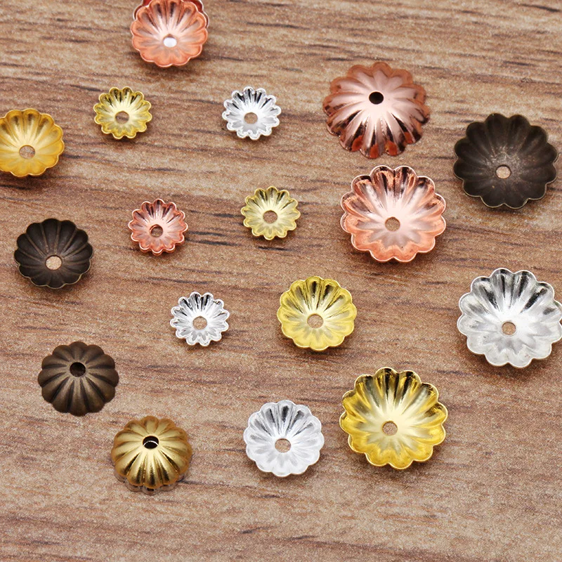 

100PCS 6mm 8mm 10mm Copper Flower Bead Caps Vintage Flower Filigree Loose Spacer End Caps For DIY Hair Jewelry Making Findings