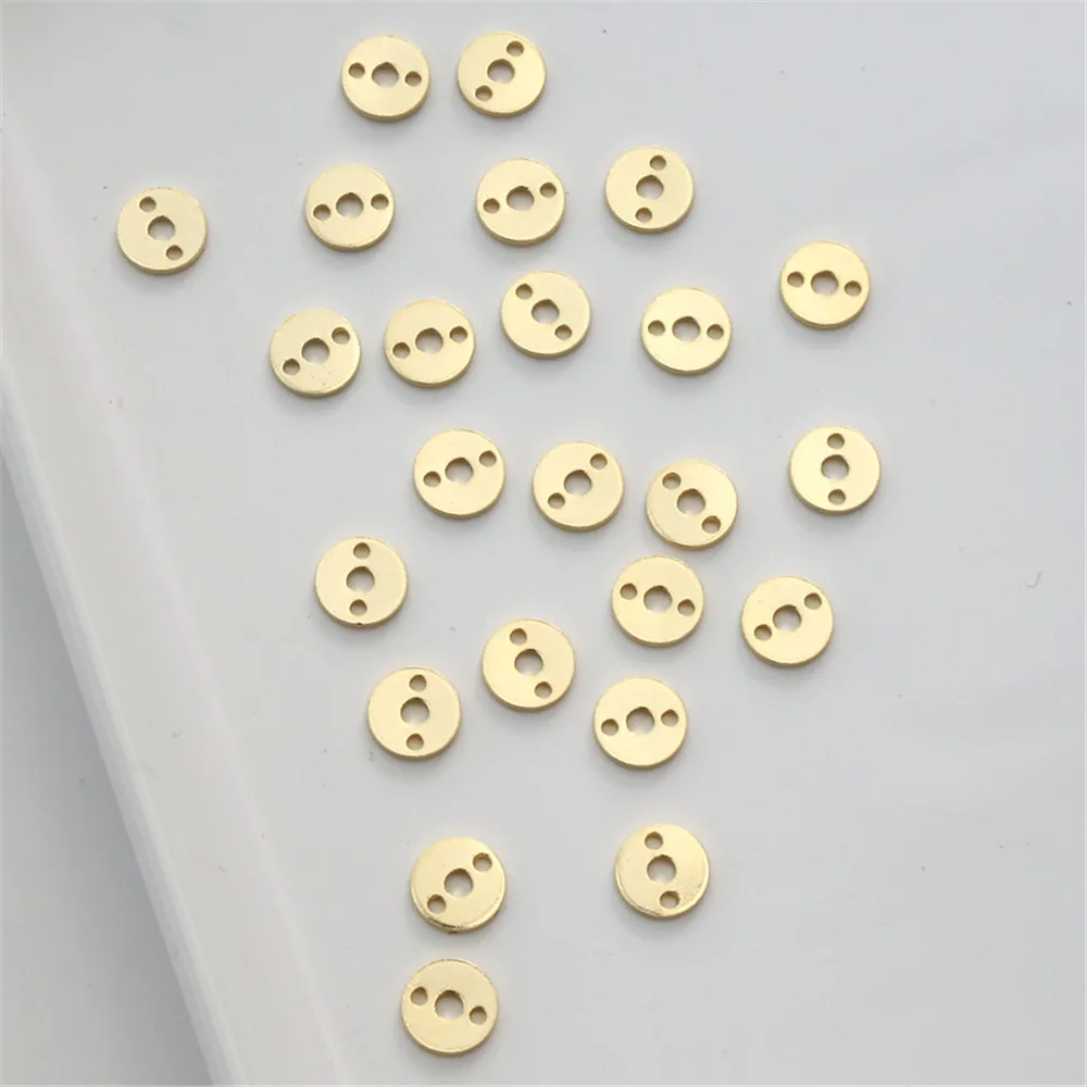 

14K gold wrapped color preserving thickened three hole disc 7mm link string pendant DIY jewelry accessories materials