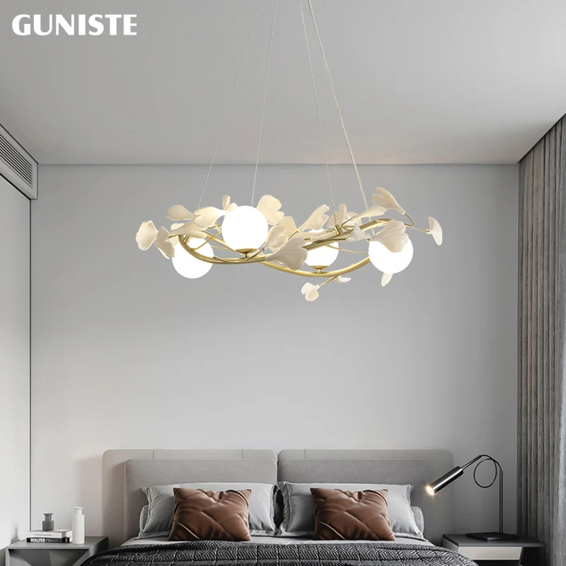 

Nordic style light luxury gingko living room chandelier modern atmosphere creative romantic net red petal bedroom lamp