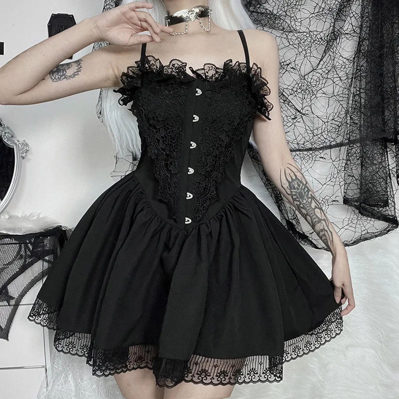 

Jacquard Women's Suspender Dress Dark Gothic Princess Wind Waist Corset Slim Temperament A Swing Suspender Skirt