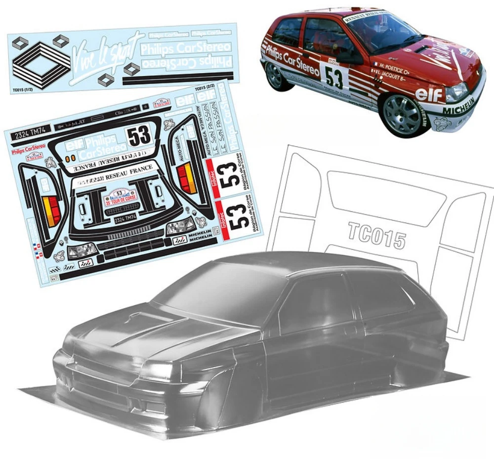 Масштаб 1/10 Renaut Clio Lexan Body Sets для RC Drift Chassis 255-260mm Wheelbase Tamiya TT01 TT02 XV01 XV02 Kyosho fazer mk2