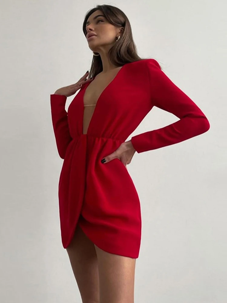 Cryptographic элегантное сексуальное платье с глубоким v-образным вырезом и длинным