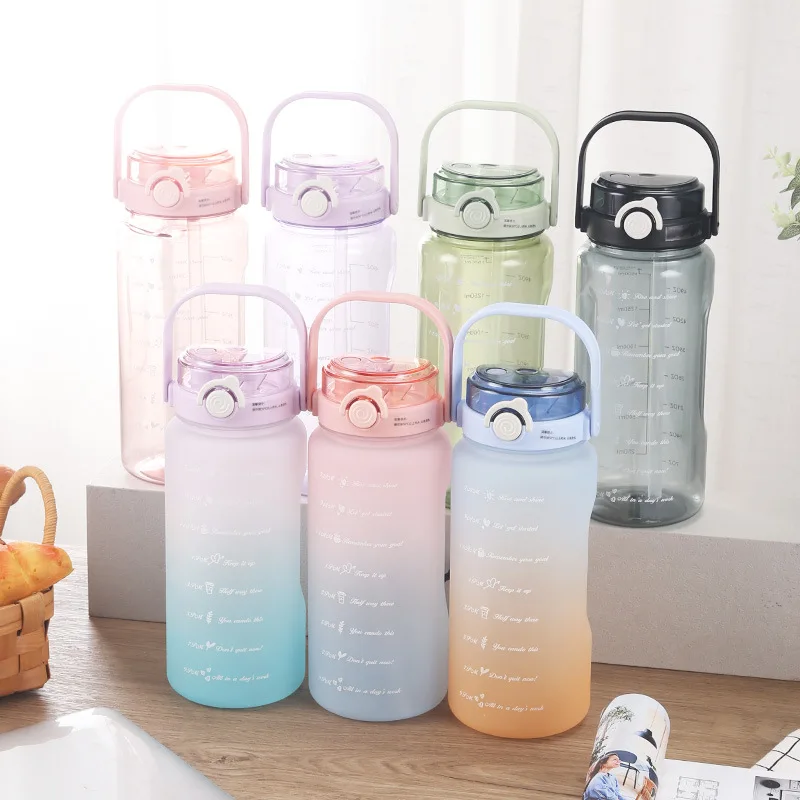 

Portable Drinking Cups Sports Gym Tumbler 1.5L Water Bottle With Time Scale For Girl Cute Fitness Jugs Large Capacity Straw Mug