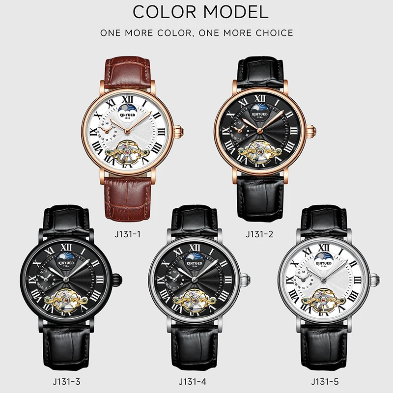 Мужские автоматические механические часы Kinyued водонепроницаемые до 30 м