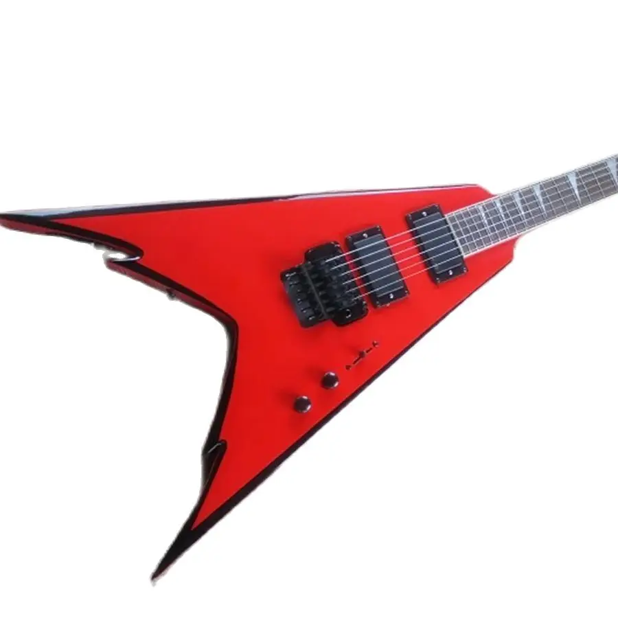 

Высококачественная индивидуализированная версия электрической гитары в форме Красного Ласточкина хвоста с вилкой в форме самолета с двойным поворотным мостом черным каналом, fre
