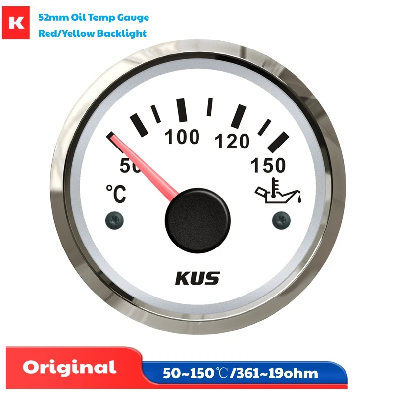 Фото Измерители температуры масла KUS 361-19ohm с входным сигналом, 52 мм, 50-150 ℃   Дисплейные датчики температуры масла с красной/желтой подсветкой для автомобилей и лодок №1