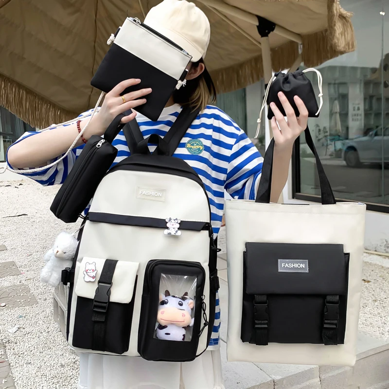 

4 Pcs Sets Canvas School Bags for Teenage Girls Female Children Shoulder Bags New Trend Female Backpack Fashion Women Backpack
