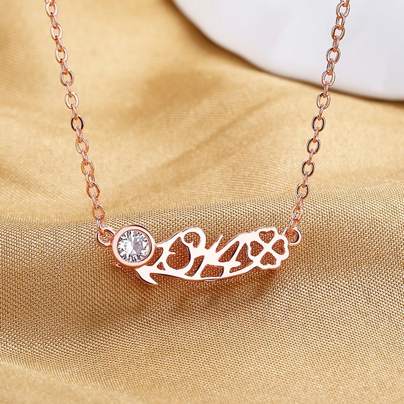 

Hollow Flower Pendant Necklace For Women Rose Gold Color Clavicle Chain Charming Jewelry Banquet Party Necklace
