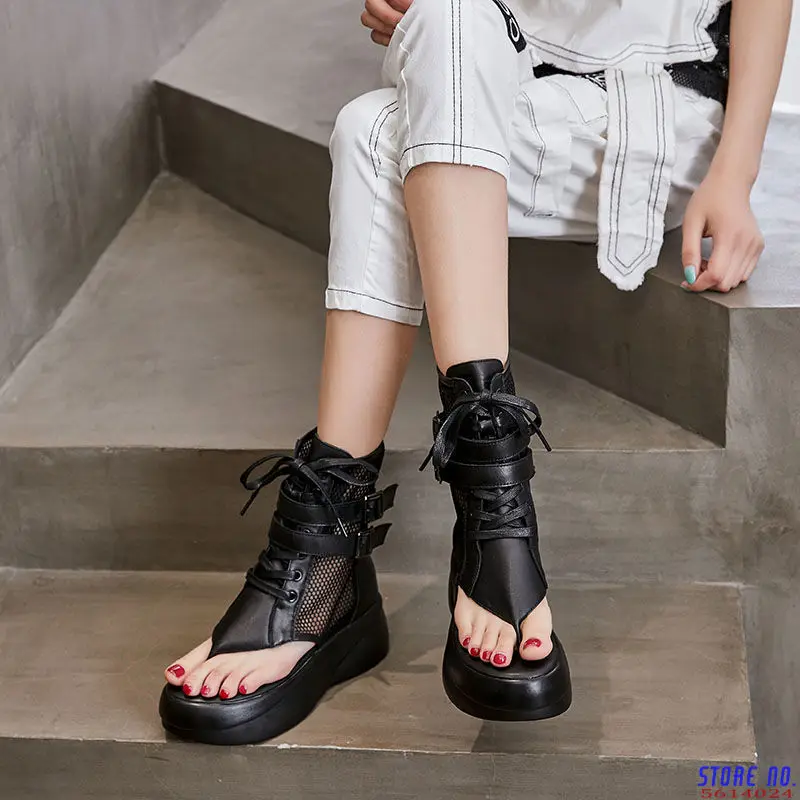 

2021 Fashion Ladies Sandals Hollow-Out Gladiator Sandals Women Flat Shoes Open Toe Genuine Leather Summer Cool Boots