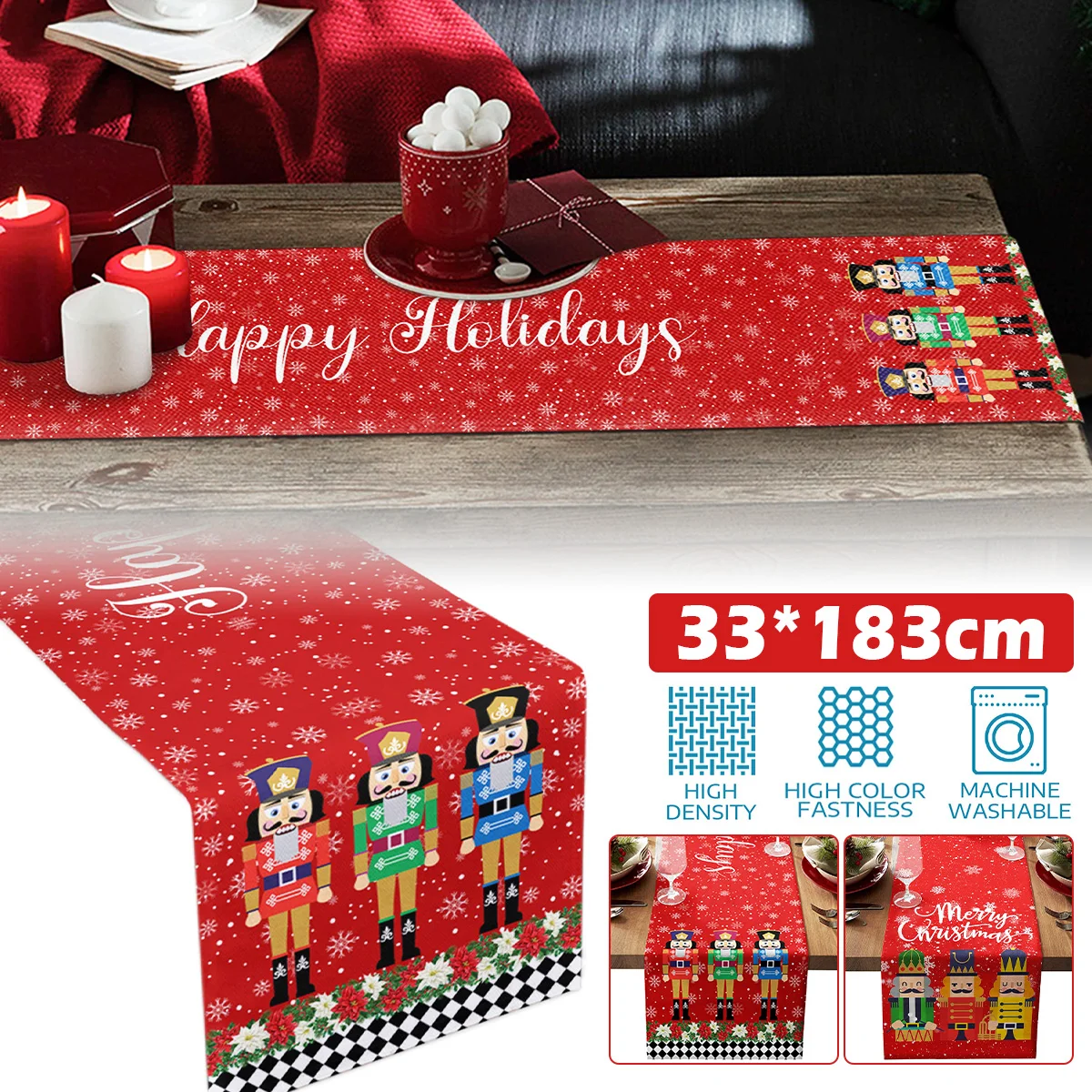 

72-дюймовая скатерть для рождественских орехов, скатерть для рождественского стола, длинная скатерть из полиэстера, сезонный зимний коврик ...