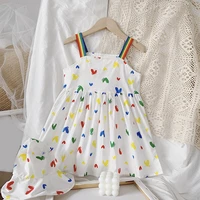 2021 new summer party dress kid clothes children clothes dress for girls heart shaped print suspender dress