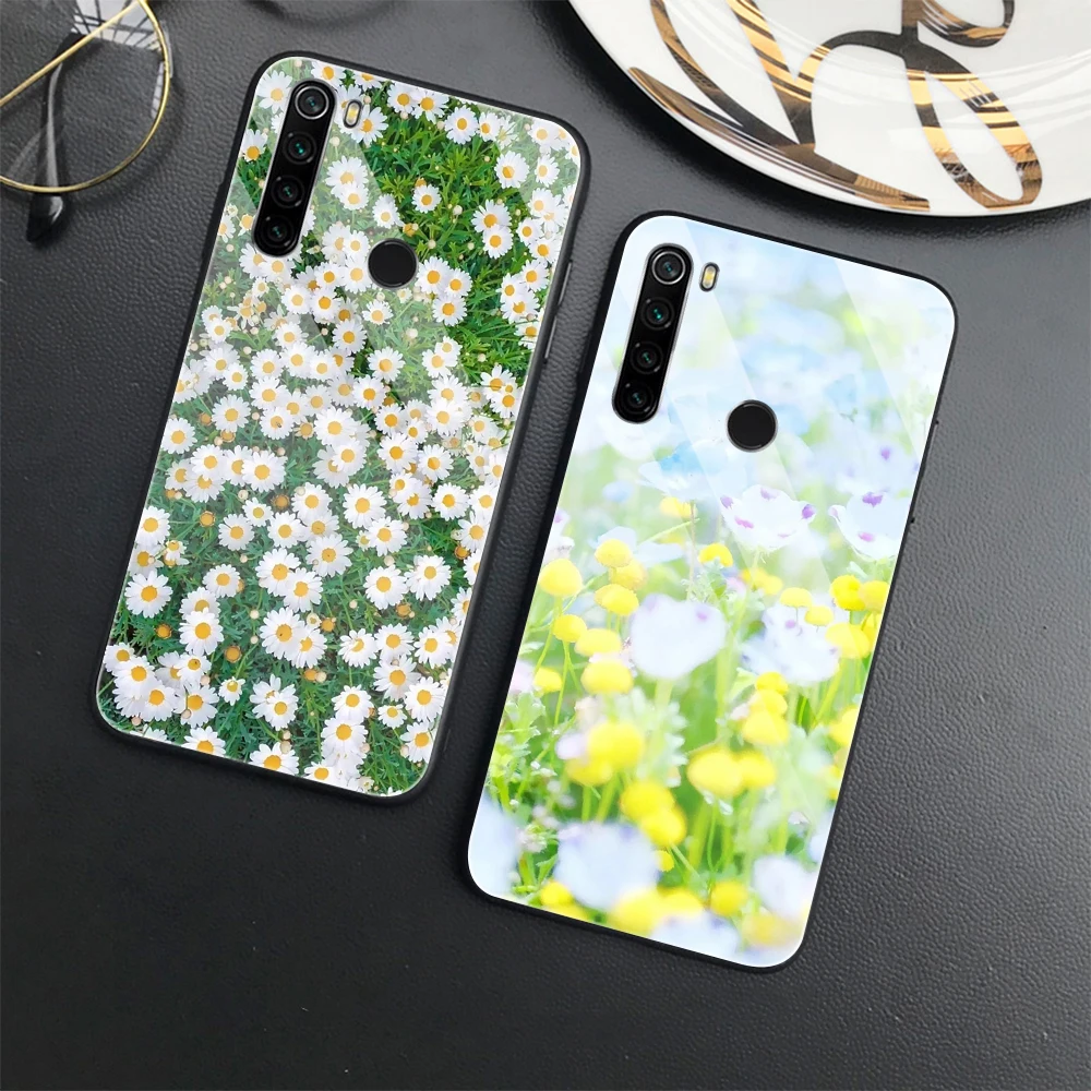 

Glass Case for Xiaomi Redmi 9 9A 9C NFC 9T K40 6 Pro 7 7A 8 8A 10 Pro Max 8 Pro 8T 6A Note 10 5G 5 Global Daisy Flower Cover