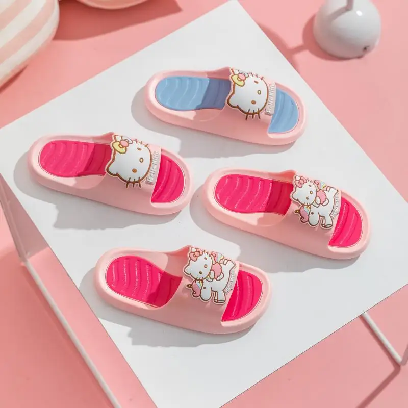 

Sanrio Hellokitty Slippers Kawaii Cartoon Children's Outdoor Sandals Cute Girls Bathroom Non-Slip Home Flat Sandals
